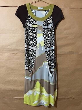 Vintage Emilio Pucci Firenze Op Art Geometric Dress Mountain Scape Size 8 *FLAWS
